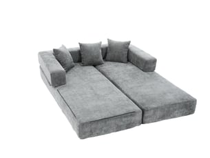 Canapé droit modulable 2 places en tissu gris foncé, avec poches latérales et dessous antidérapant pour le salon