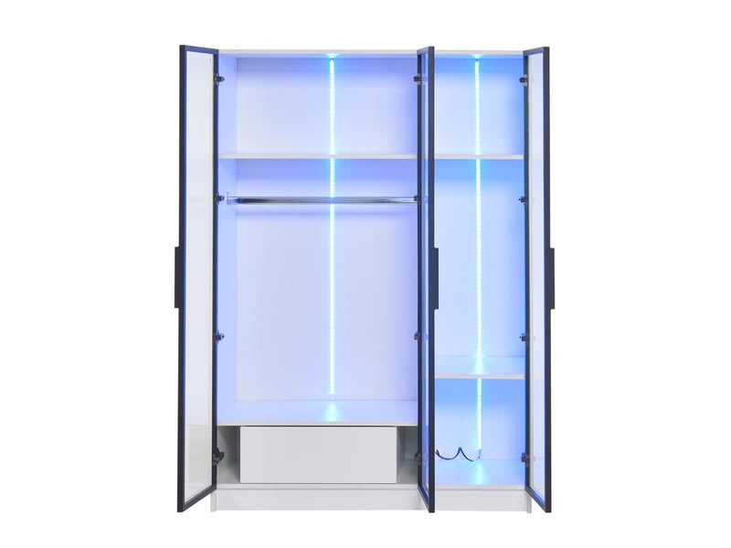  Armoire blanche 110x50x160 cm, 3 portes verre, tiroir intégré, penderie, panneaux de particules  - Conforama A