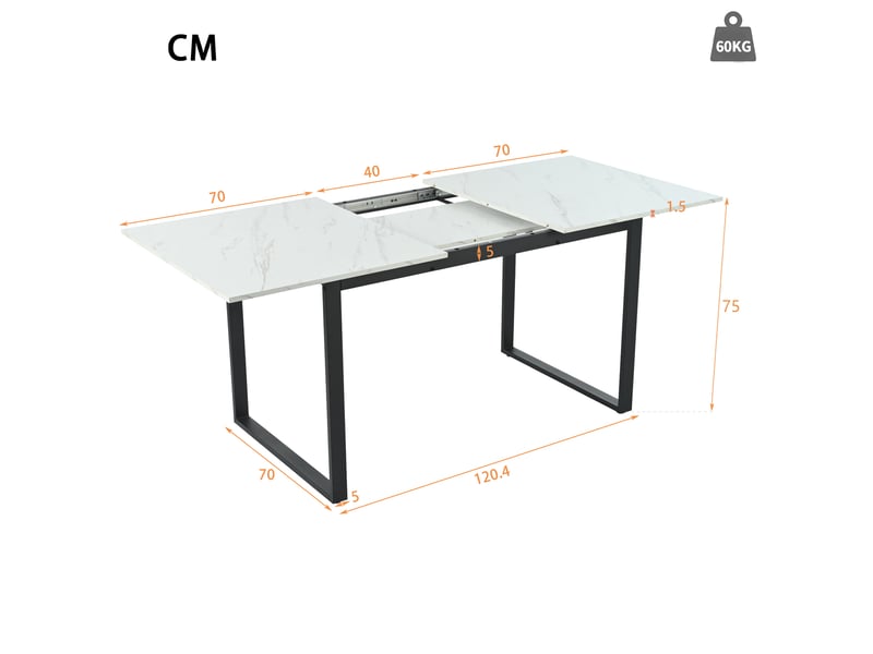  Ensemble table à manger extensible 140-180 x 80 x 75 cm avec 4 chaises confortables, plateau en mdf blanc, pieds en métal  - Conforama C