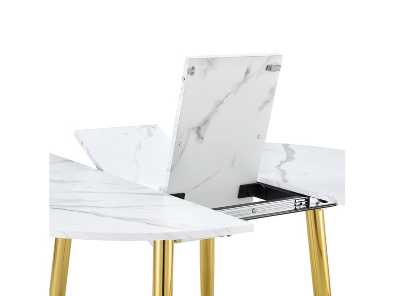  Table à manger ronde extensible, table gain de place, 107-137 cm, design moderne, mdf et métal, blanc, bords arrondis  - Conforama W