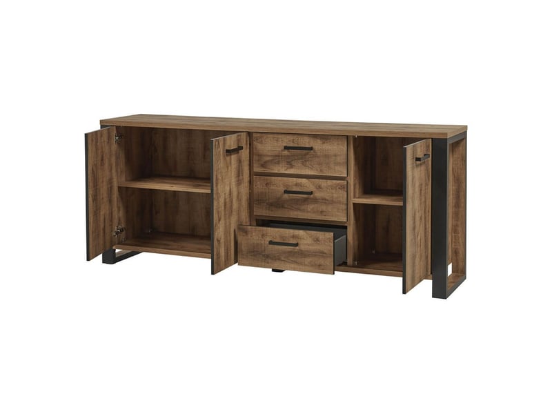  Buffet 3 portes aspect chêne artisan avec structure noir graphite - osam OSAM - Conforama C
