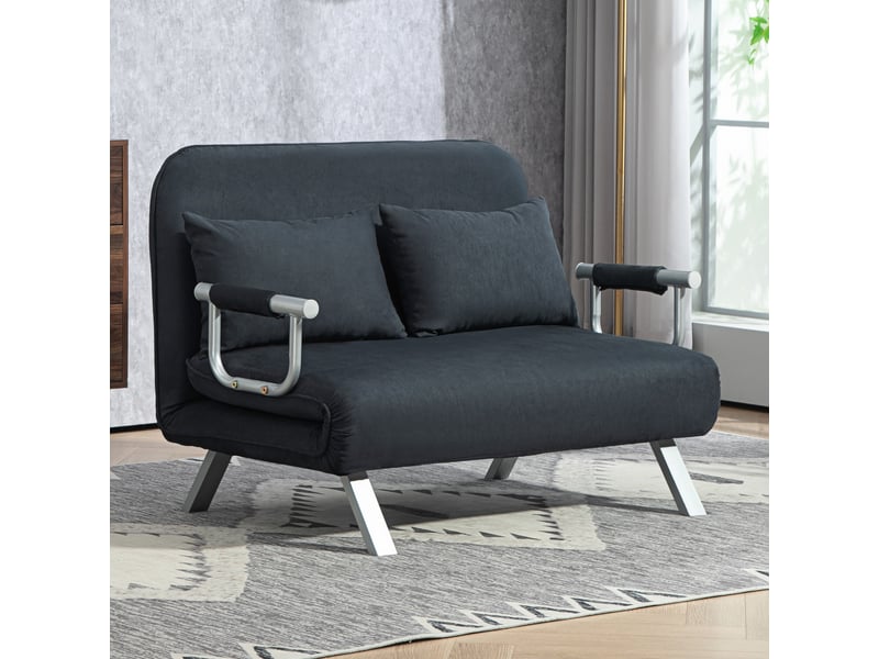  Canapé convertible 2 places avec dossier réglable 5 positions et coussins en tissu effet velours noir  - Conforama B