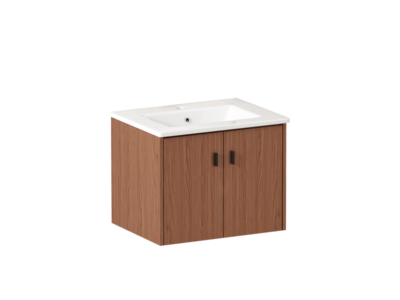  Meuble salle de bains 60 cm à 2 portes amorties - lpospi - rangement mdf, céramique marron rougeâtre  - Conforama A