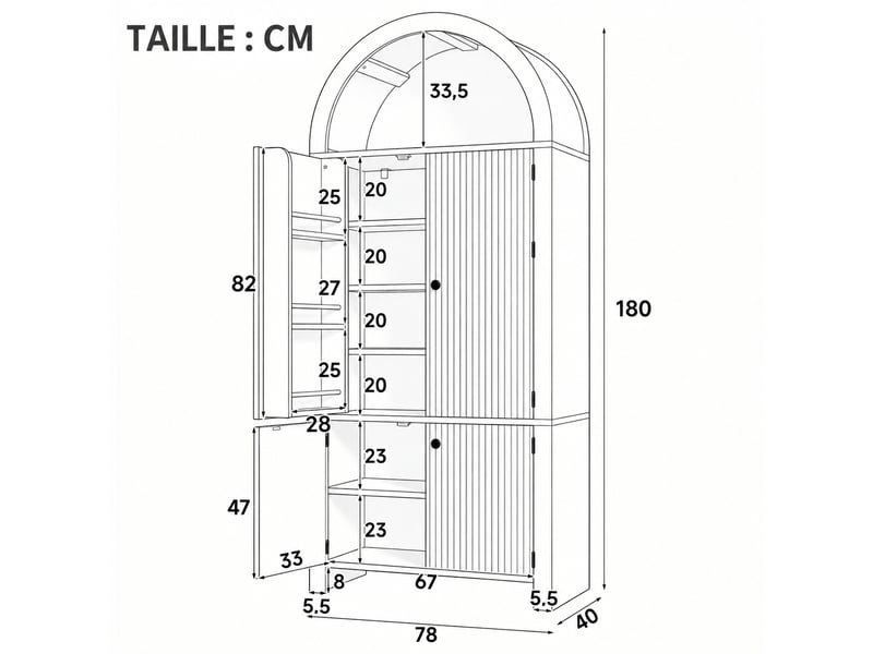  Meuble de cuisine muvano, armoire de rangement cintrée couleur bois, 78 × 40 × 180 cm  - Conforama W