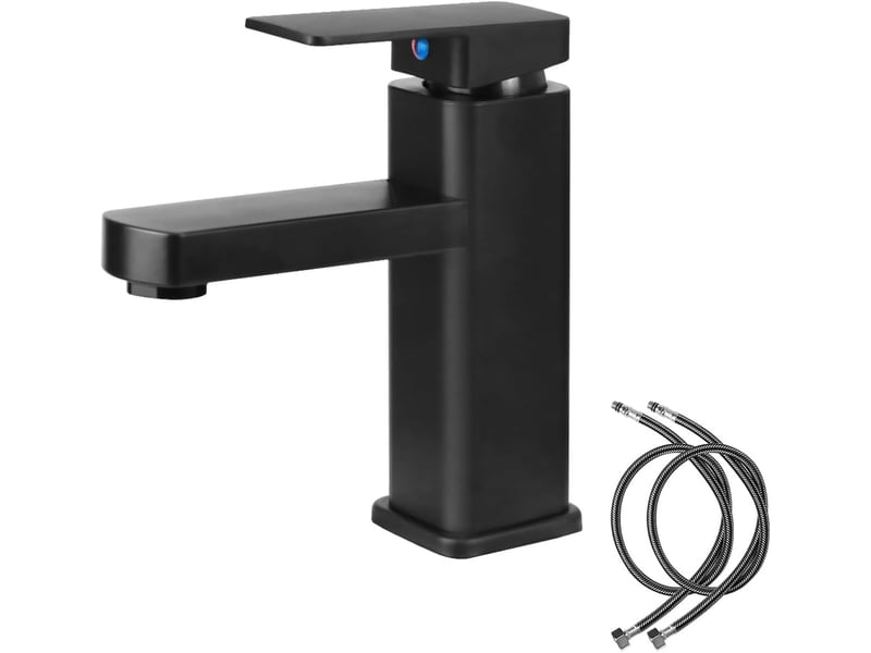  Robinet salle bain noir, mitigeur lavabo en alliage avec l'eau froide et chaude disponible, robinet lavabo avec deux tuyaux, pour les toilettes  - Conforama A