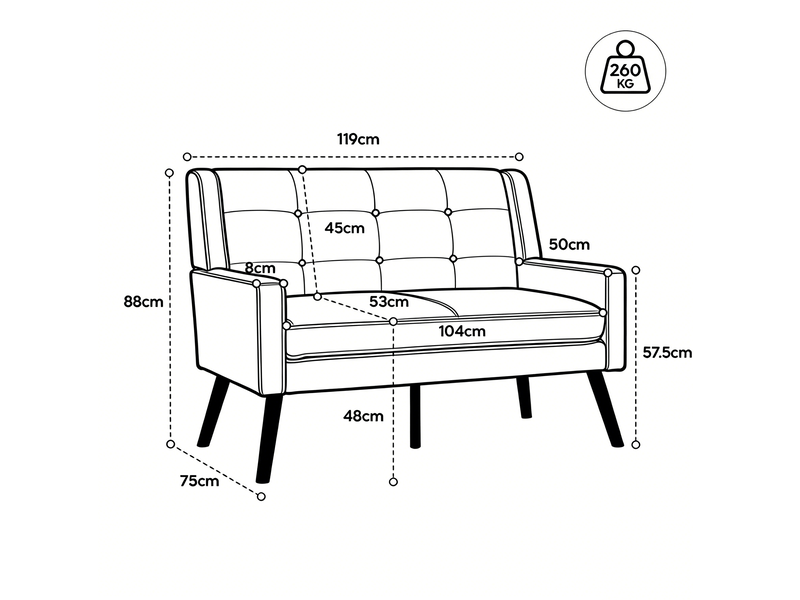 Fauteuil et banquette 2 pièces avec coussins en mousse haute densité et pieds en bois massif, gris clair - Conforama D