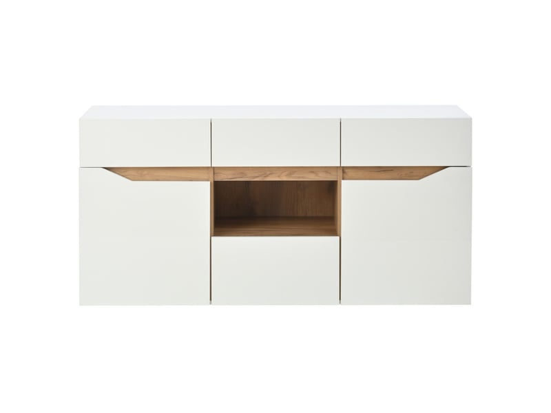 Buffet, 140x40x70 cm, armoire de rangement avec 2 portes et 4 tiroirs, éclairage led, blanc - Conforama A