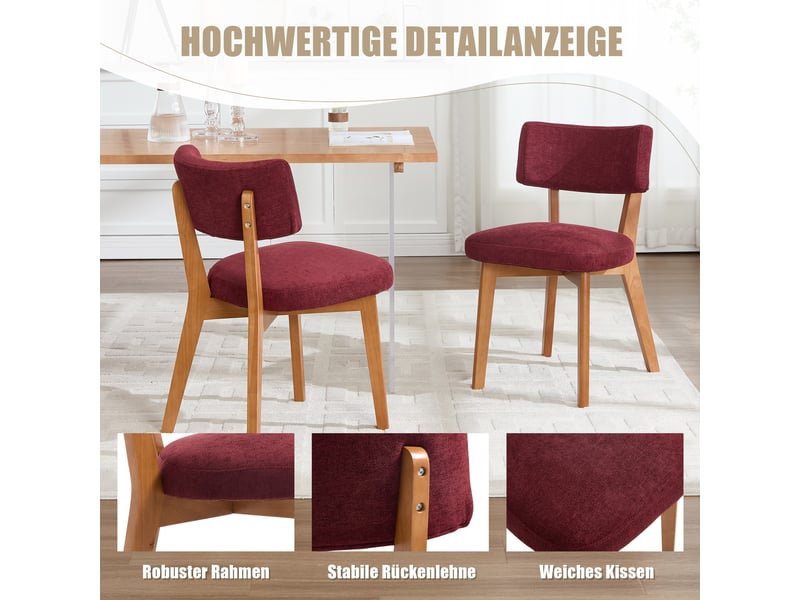  Lot de 2 chaises de salle à manger en tissu rouge vin, pieds en bois massif W3056P470853 - Conforama D
