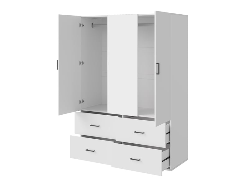  Armoire avec miroir, 2 portes, 4 tiroirs, style moderne, idéale pour une chambre, blanche  - Conforama E