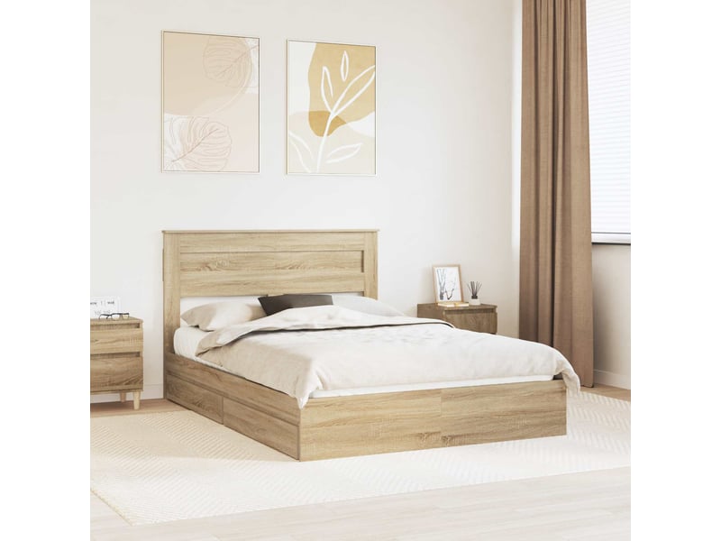  Lit adulte, lit double, lit de rangement chêne sonoma 140x190cm bois d'ingénierie cf19207  - Conforama B