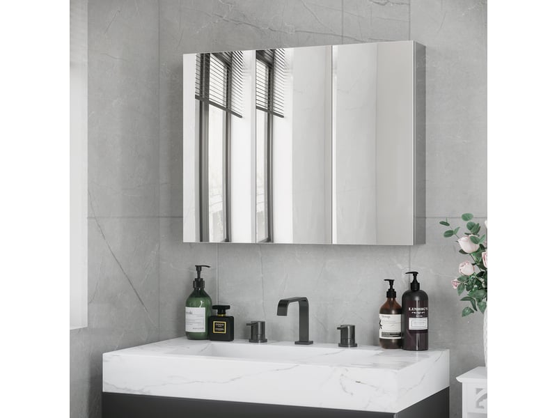  Armoire de toilette avec 3 portes miroir en acier inoxydable argenté 70x12x55 cm  - Conforama B