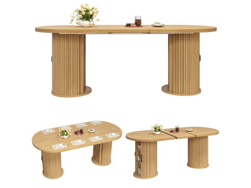  Table à manger extensible 150-190 cm – gain de place, rangement caché, poignées en métal, brun naturel  - Conforama D