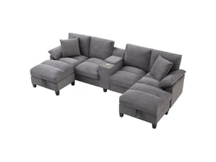 Canapé d'angle droit fixe <strong></strong> <strong></strong> 4 places Tissu gris avec coffre de rangement