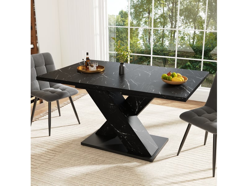  Table à manger extensible, 119-158,5x80x75 cm, effet marbre, design moderne, repas, salle à manger, mdf, coloris noir  - Conforama B