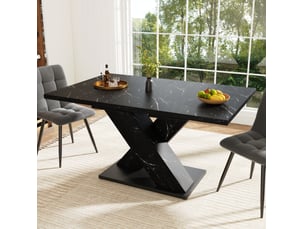 Table à manger extensible, 119-158,5x80x75 cm, effet marbre, design moderne, repas, salle à manger, mdf, coloris noir