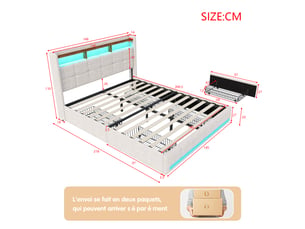 Lit avec rangement 140x200 cm <strong></strong> <strong></strong> coloris beige