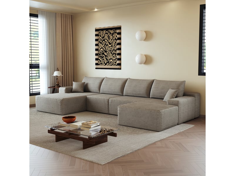  Canapé d'angle, canapé modulable, assise profonde, livré monté, design moderne, 340 cm, pour salon, chambre, camel, appartement  - Conforama W