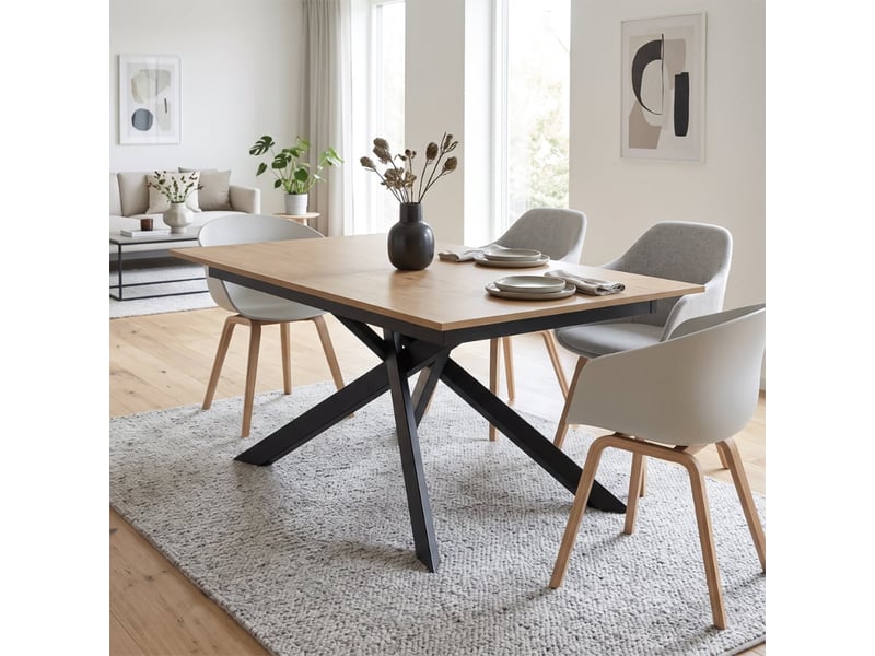  Table extensible en mélaminé avec structure noire 140190x90 pluto - chêne  - Conforama D