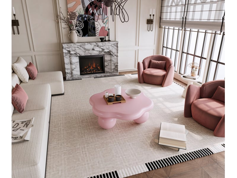  Table basse rose en forme de nuage, plateau en mdf et pieds sphériques en métal, 79 x 79 x 31 cm  - Conforama E