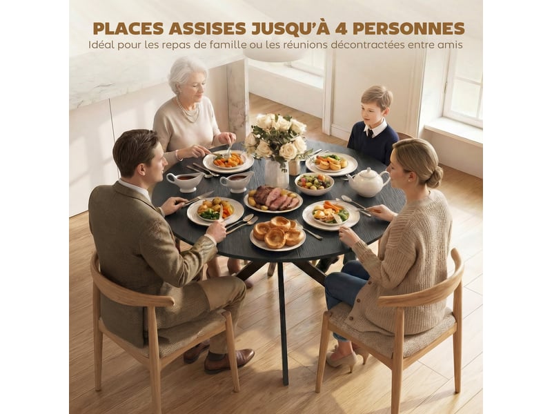  Table à manger ronde 4 personnes en acier noir ø 100 x h 75 cm  - Conforama E