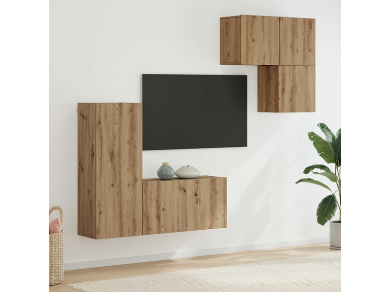  Meuble tv - banc tv - meuble de rangement 4 pcs chêne artisanal bois d'ingénierie  - Conforama B