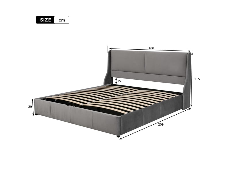 Lit coffre tcqpz 180 x 200 cm lit double hydraulique velours gris - Conforama C