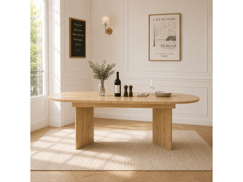 Table à manger extensible 160-200x90 cm pour 6 à 8 personnes, coins arrondis, plateau 18 mm, style naturel, mdf chêne Morn Vibe - Conforama C