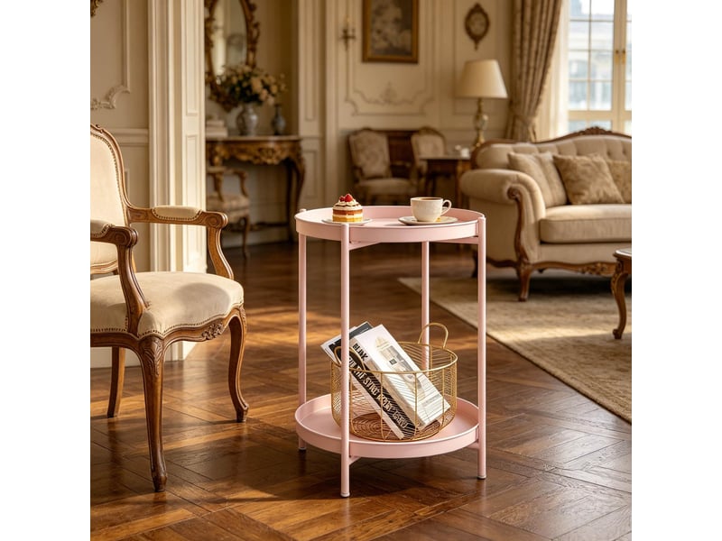  Table d'appoint ronde rose en métal à 2 plateaux amovibles - 44 x 44 x 53 cm  - Conforama B