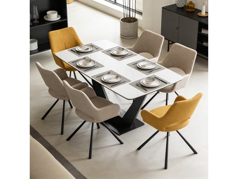 Lot de 6 chaise de salle à manger avec accoudoirs, pieds métal, beige + jaune - Conforama E