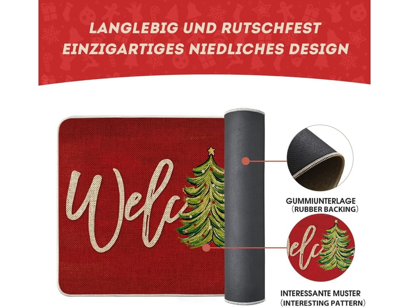  Paillasson de noël, motif arbres, pins et étoiles, décoration saisonnière de noël, tapis de cuisine, tapis de sol pour intérieur et extérieur, 40 x 60  - Conforama E