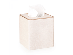 Boîte à mouchoirs carrée en lin avec ligne dorée décorative – support cube pour papier de soie, housse de mouchoirs