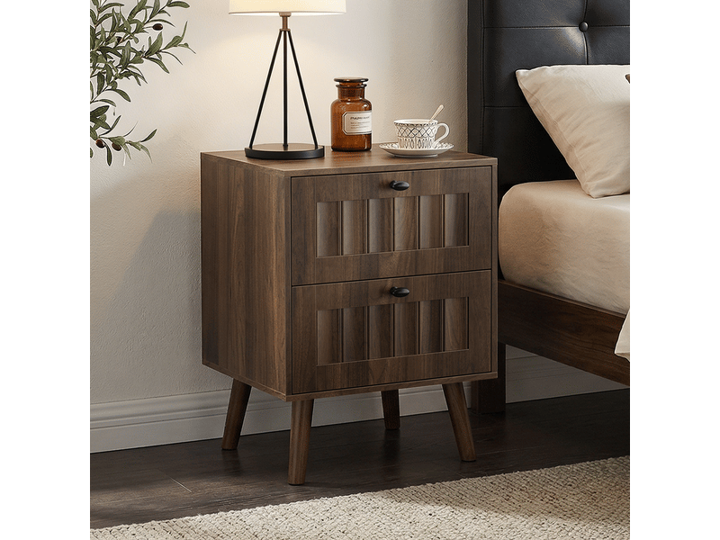  Table de nuit médiévale - design rétro esthétique - deux tiroirs spacieux - pieds en bois massif 43.5x40x58cm - Conforama A