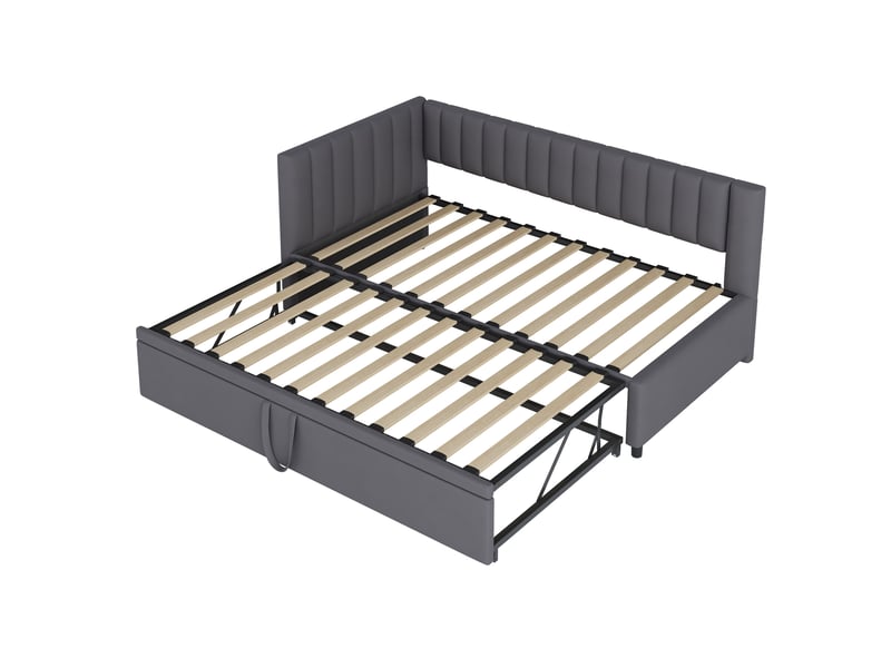 Lit gigogne, lit enfant 180x200 cm, tissu en velours, sans matelas, gris foncé - Conforama D
