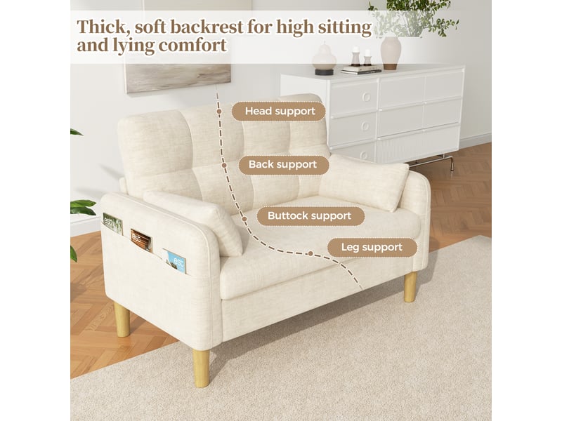  Canapé 2 places en tissu chenille beige avec rangement  - Conforama C
