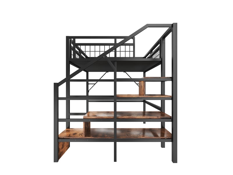  Lit mezzanine enfant 140x200 cm noir avec escalier de rangement, espace inférieur libre et led rgb via application Fay Lum - Conforama E