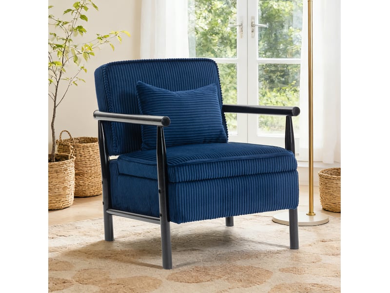  Fauteuil d'accent avec coussin lombaire, assise rembourrée et rangement intégré en velours bleu 83 × 66 × 73 cm  - Conforama D