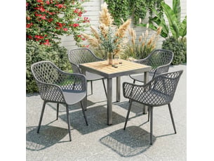 Lot de 4 chaises de jardin gris foncé en plastique avec pieds en métal, résistantes aux uv, avec accoudoirs