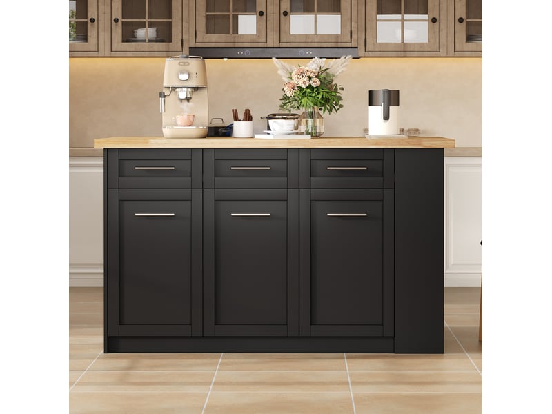  Îlot de cuisine multifonctionnel 150x90x90 cm avec table extensible mdf noir et naturel  - Conforama E