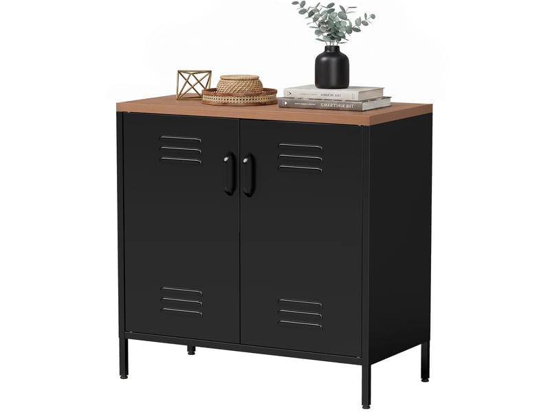  Buffet en métal, 80 x 40 x 80 cm, meuble de rangement industriel avec 2 portes et étagère réglable pour salon ou bureau, noir  - Conforama B