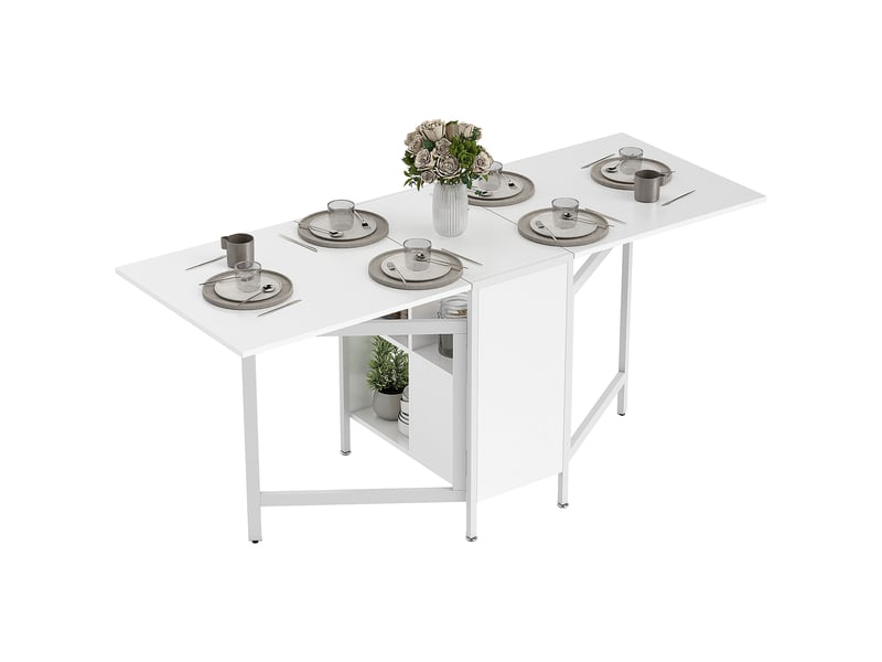  Table de salle à manger pliante à abattants, 4 compartiments, 3 configurations pour cuisine et salon, 169 x 60 x 75 cm, blanche  - Conforama B