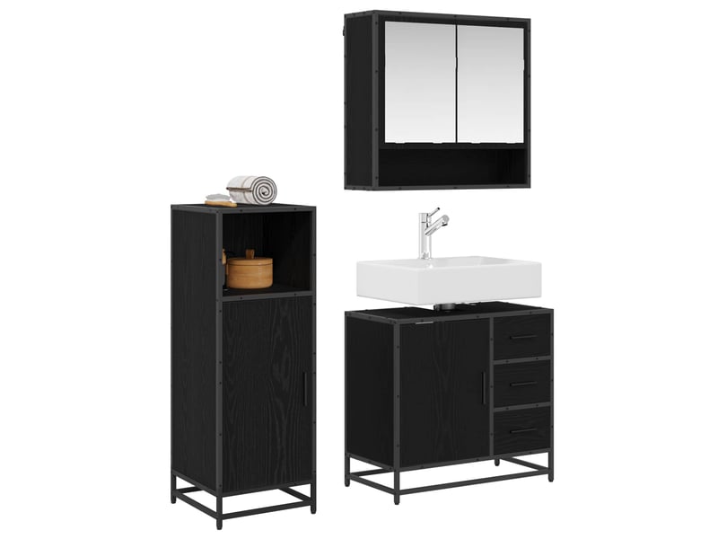  Ensemble de mobilier de salle de bain 3 pc chêne noir cf64356  - Conforama A