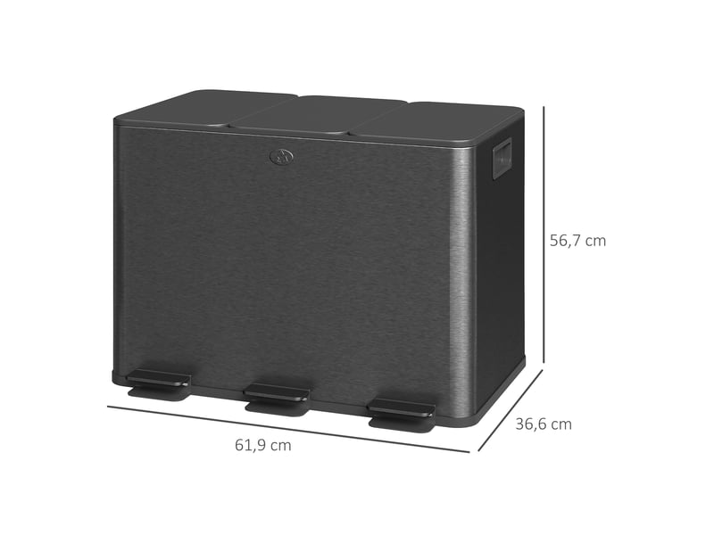  Poubelle de cuisine tri sélectif 3 compartiments en acier inoxydable noir 61,9x36,6x56,7 cm  - Conforama C