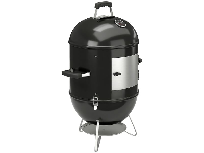  Fumoir à charbon 3 en 1, 3 grilles, thermomètre intégré, noir  - Conforama A