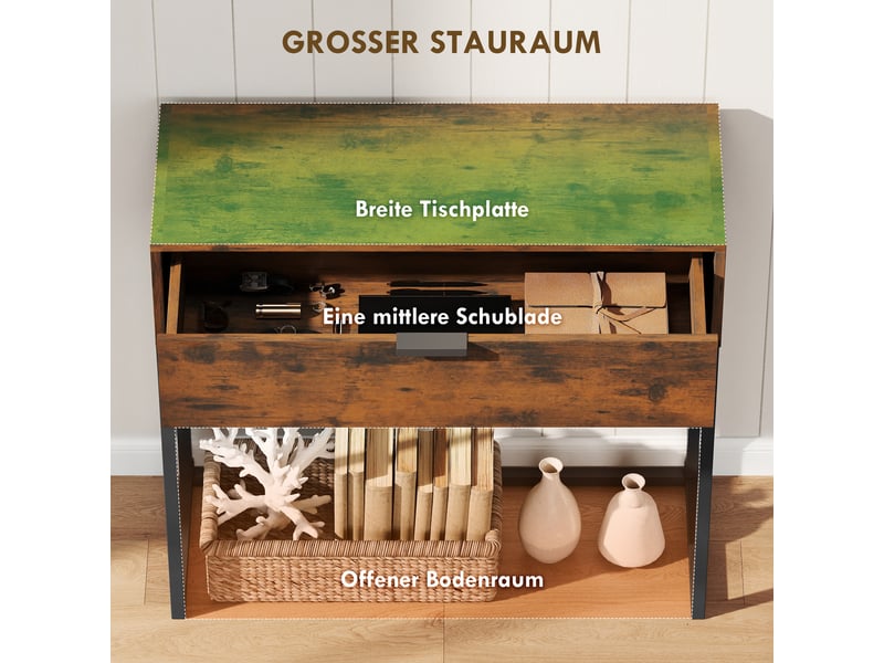  Table console avec tiroir en panneau de particules et acier noir 80x30x76 cm  - Conforama E