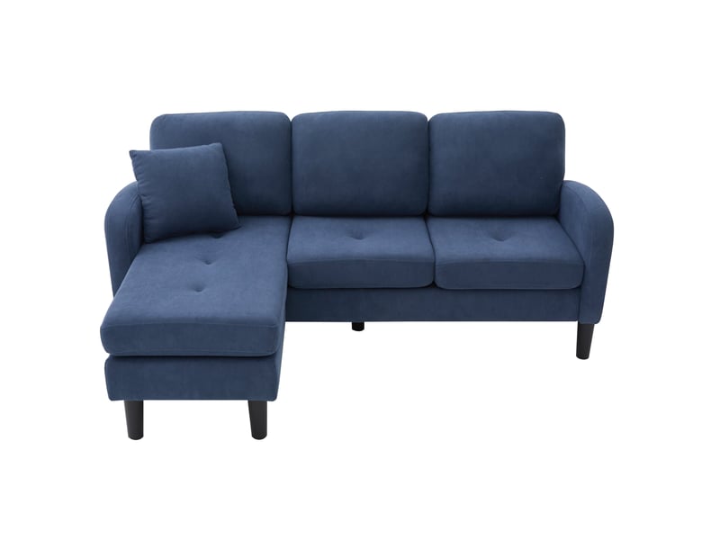 Canapé d'angle méridienne modulable 3 places tissu côtelé bleu avec coffre de rangement intégré - Conforama A