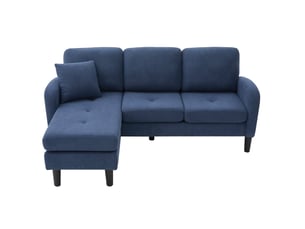 Canapé d'angle méridienne modulable 3 places tissu côtelé bleu avec coffre de rangement intégré