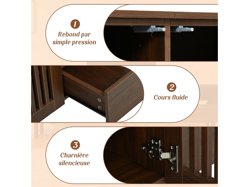  Meuble tv bas 180x40x51 cm avec 2 portes cannage et 2 tiroirs, pieds en bois, effet noyer pour tv jusqu'à 75 pouces OMNIGLINT TRADING LTD - Conforama E