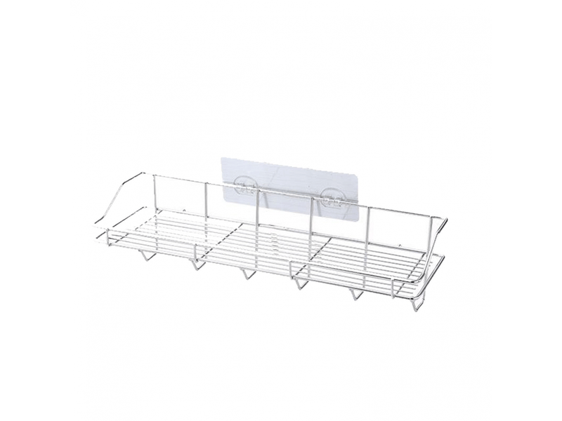  Étagère de rangement de salle de bain en acier inoxydable de grande capacité, étagère murale peu encombrante avec crochets rectangulaires  - Conforama A