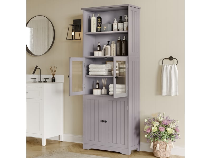 Meuble colonne de salle de bain 57,4x28,5x160 cm en mdf gris avec rangements  - Conforama B
