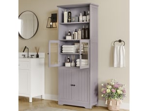 Meuble colonne de salle de bain 57,4x28,5x160 cm en mdf gris avec rangements